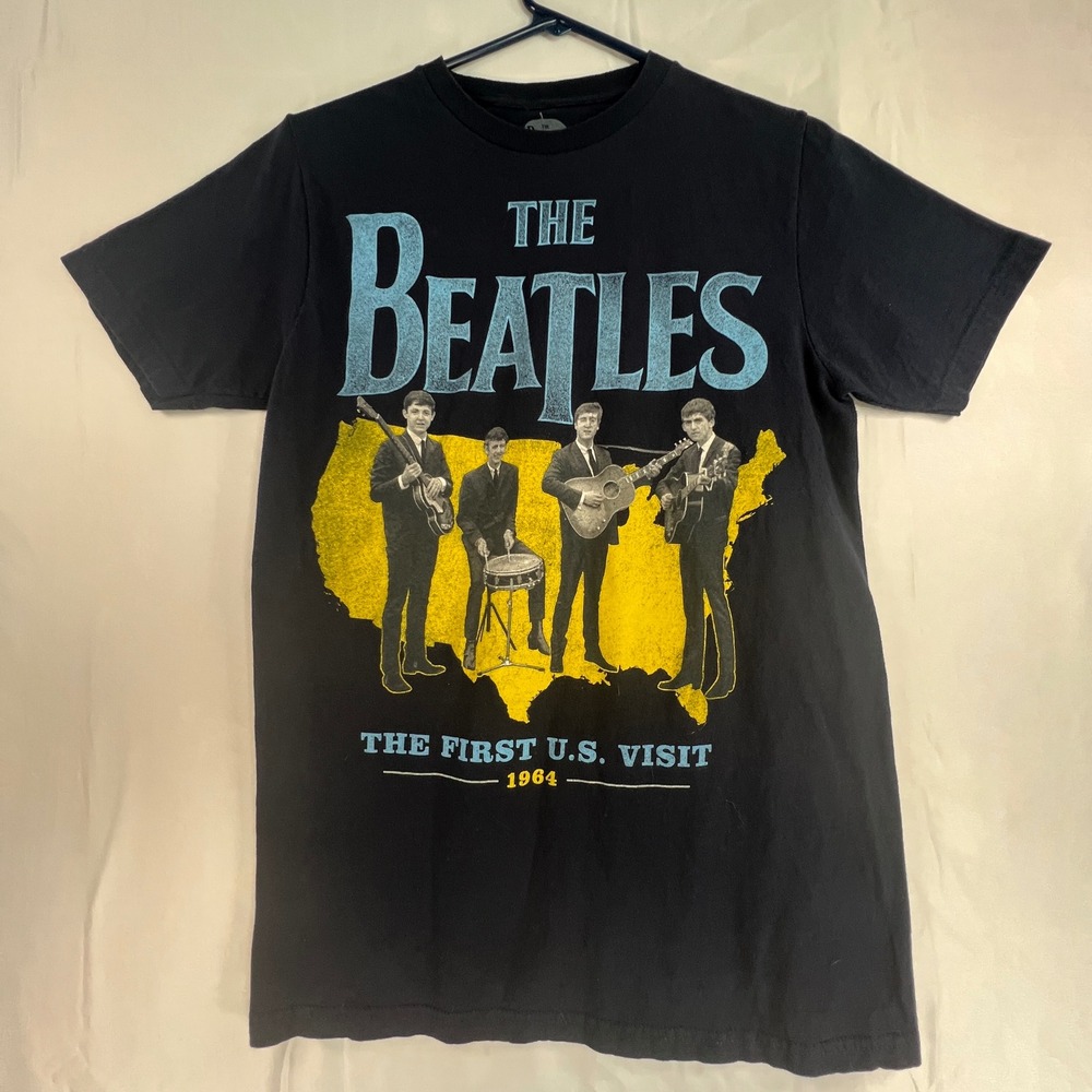 The Beatles First US Visit 1964 Graphic T-Shirt Mens Medium Black Cotton 2013